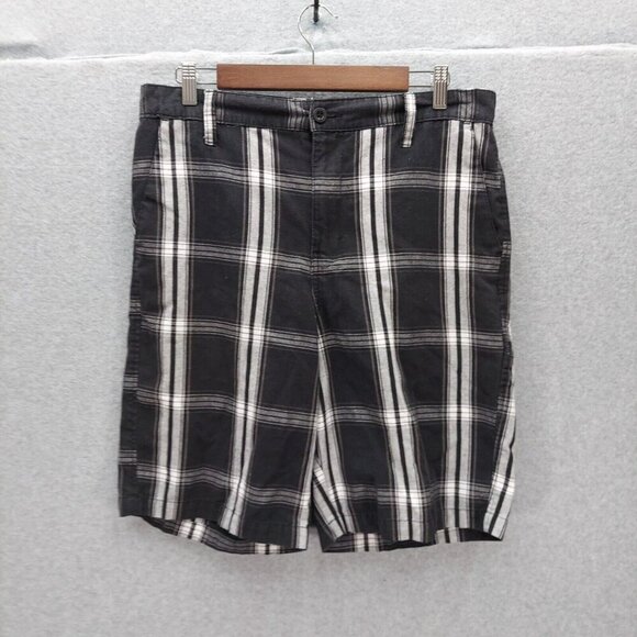 Burnside Mens Flat Front Plaid & Check Shorts Size 32 Black Skate Surf - Picture 1 of 6
